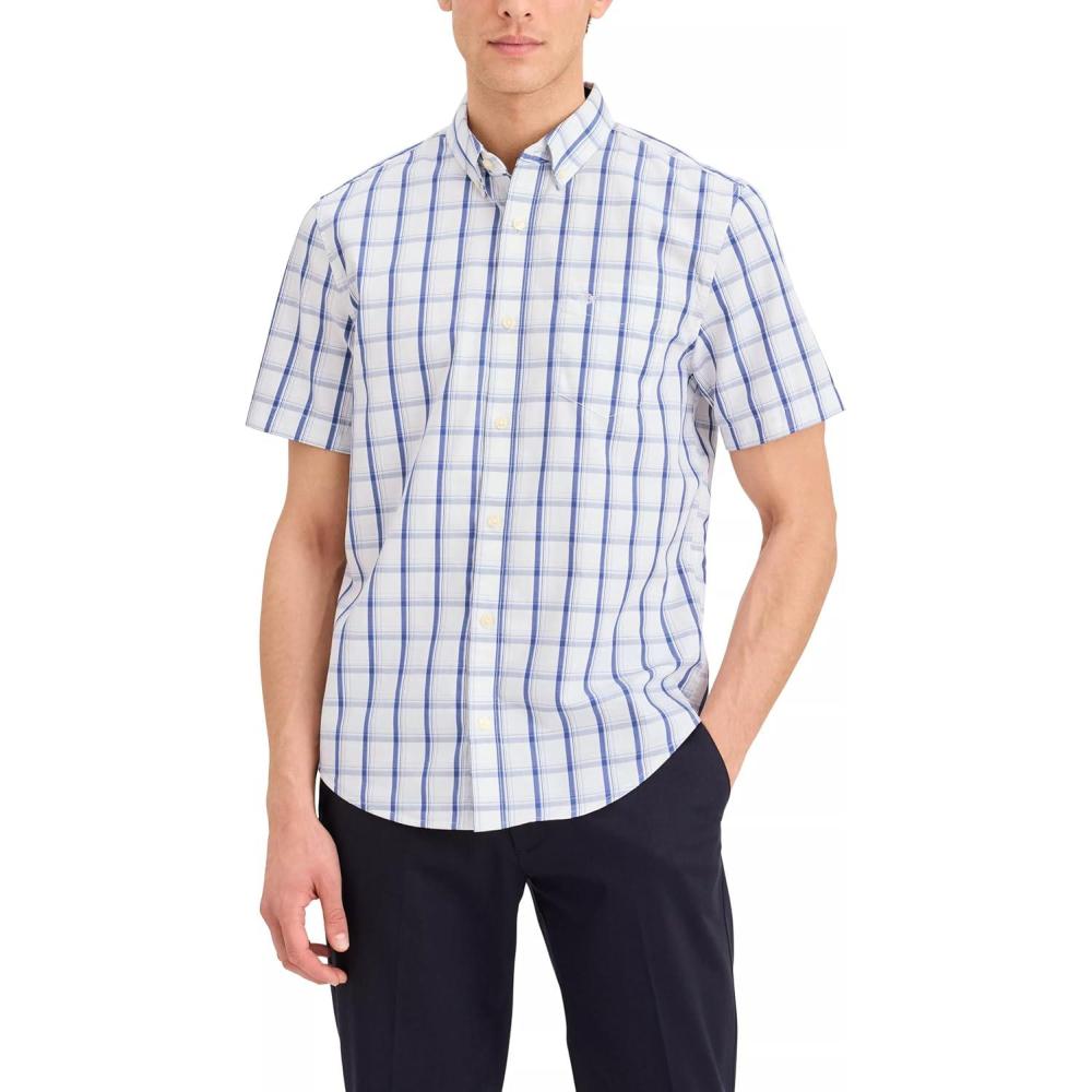 image:imageDockers Mens Dockers Mens Signature Shirt Short Sleeve Classic Fit with Stain DefenderLucent White Plaid
