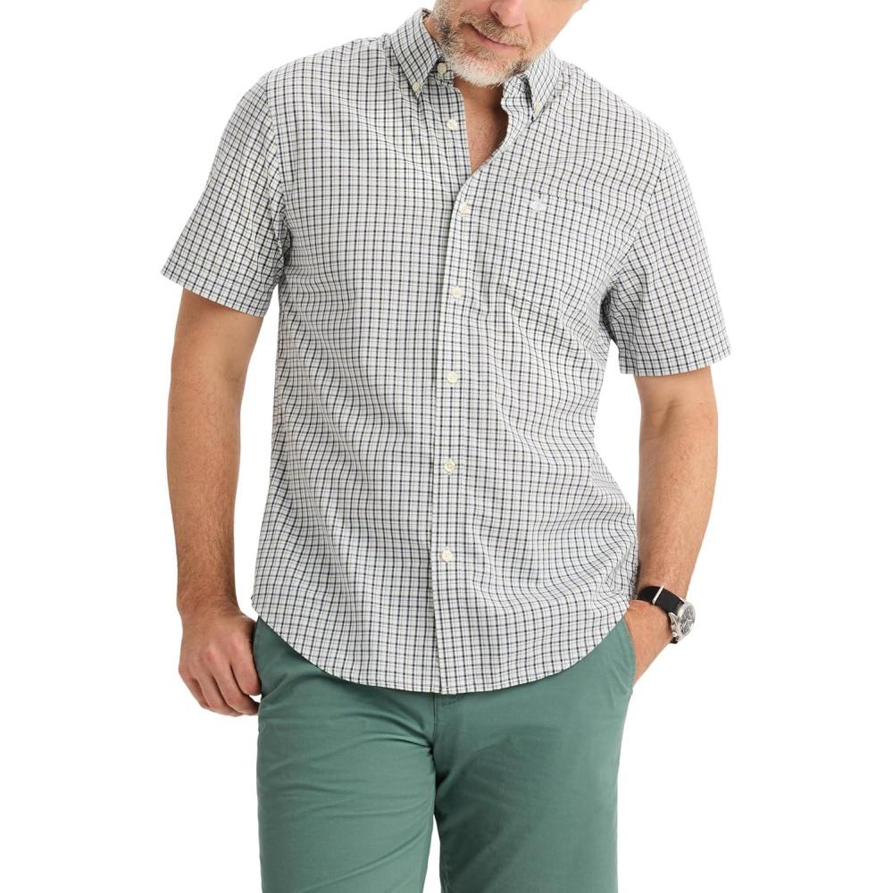 image:imageDockers Mens Dockers Mens Signature Shirt Short Sleeve Classic Fit with Stain DefenderMargate Lucent White Plaid