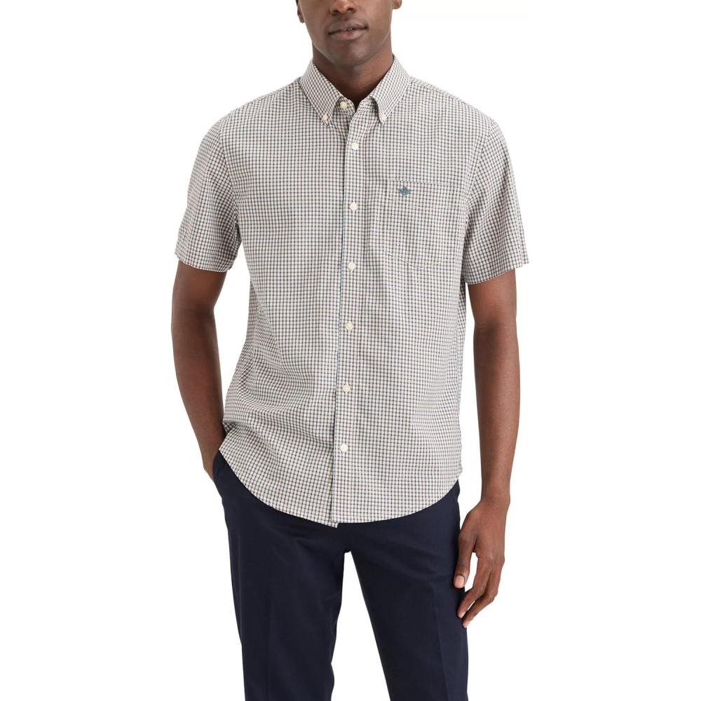 image:imageDockers Mens Dockers Mens Signature Shirt Short Sleeve Classic Fit with Stain DefenderPrescott Lucent White Plaid
