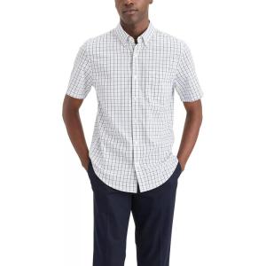 Dockers Men’s Dockers® Men’s Signature Shirt Short Sleeve Classic Fit with Stain Defender®(Kittridge Lucent White Tourmaline Plaid)