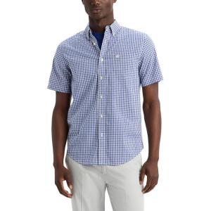 Dockers Men’s Dockers® Men’s Signature Shirt Short Sleeve Classic Fit with Stain Defender®(Malton Deep Ultramarine Plaid)