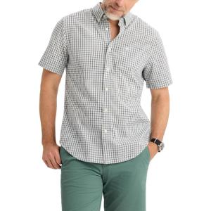 Dockers Men’s Dockers® Men’s Signature Shirt Short Sleeve Classic Fit with Stain Defender®(Margate Lucent White Plaid)