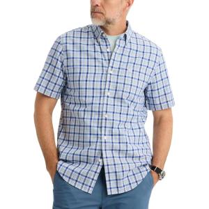 Dockers Men’s Dockers® Men’s Signature Shirt Short Sleeve Classic Fit with Stain Defender®(Wendell Vista Blue Plaid)
