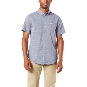 Dockers Men’s Supreme Flex Long Sleeve Button Up Shirt(Medieval Blue Plaid)